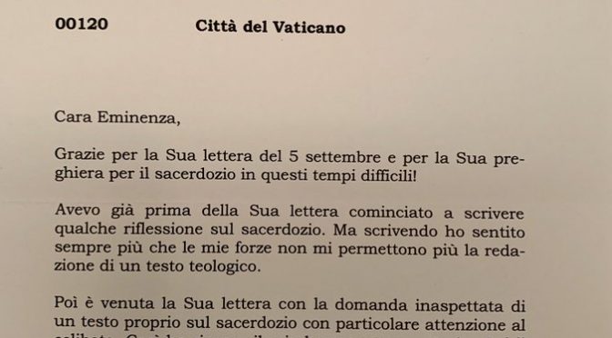 Papa Benedetto XVI scrive a Cardinale Sarah – Le lettere