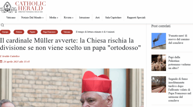 Cardinale Mueller: Se i cardinali eleggono un eretico, saranno in scisma dalla Chiesa