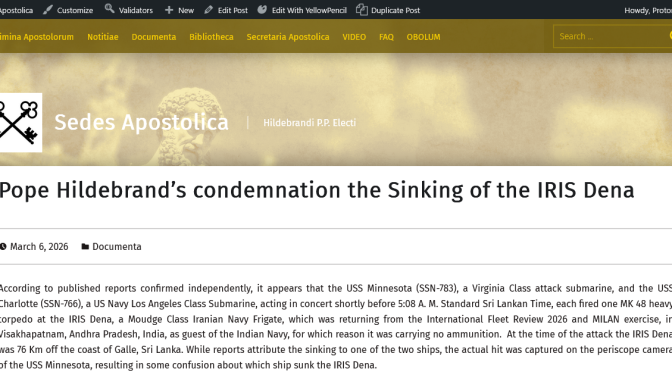 Papa Ildebrando condanna l’affondamento dell’IRIS Dena