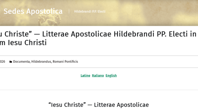 “Iesu Christe” — Lettera Apostolica di Ildebrando PP. Eletto sulla Fede in Christo
